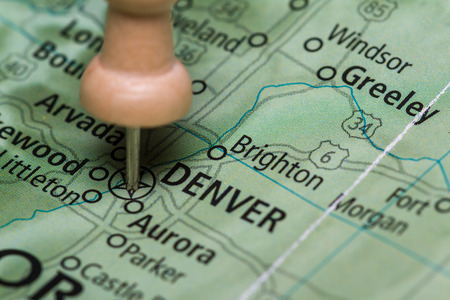 close up of a map with Denver in focus as a travel conceptの写真素材