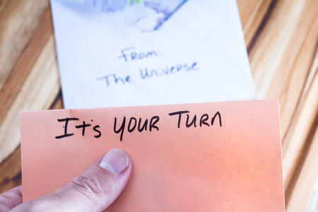 concept for a self esteem building exercise using an envelope and a empowering messageの写真素材