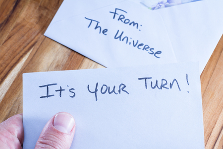 concept for a self esteem building exercise using an envelope and a empowering messageの写真素材