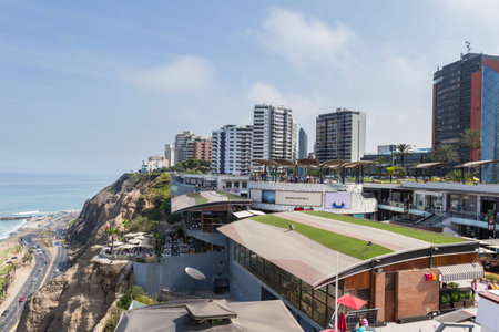 Miraflores, Lima - May 10 : Beautiful view of Larcomar, a multilevel entertainment, food and shopping mega complex, Lima. May 10 2016 Miraflores, Lima Peru.のeditorial素材