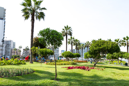 Miraflores, Lima - May 10 : Beautiful landscaping in el parque del Amor (love park) with views of the ocean and City, Lima. May 10 2016 Miraflores, Lima Peru.の写真素材