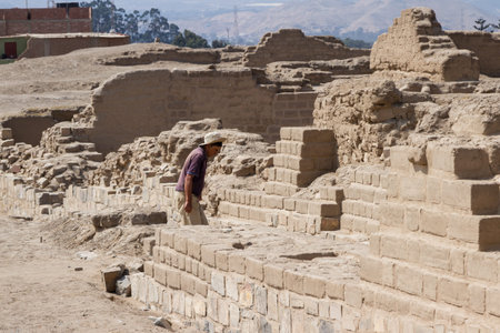 Pachacamac, Lima - May 10 : Tourists walking this spectacular site in the desert of Peru, with great...