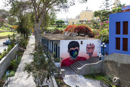 Barranco, Peru - May 10 : Striking mural entitled "the home of sigh" by the Peruvian Muralist Jade Rivera for the Muraliza del Barrio Festival in a popular area in the district of Barranco, Lima. Lima. May 10 2016 Barranco, Lima Peru.のeditorial素材