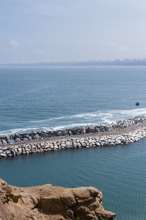 Chorillos, Lima - May 10 : View of the coast line of Lima, ifrom the district of Chorillos, Lima, Peru. May 10 2016 Barranco, Lima Peru.のeditorial素材