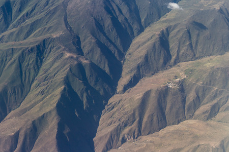 Peru - May 11 : Aerial view of the mountains of Peru from an Airplane flying from Lima to Cuzco. May 11 2016, Peru.のeditorial素材