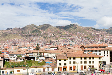 Cusco, Peru - May 14 : Elevated view of part of the city of Cusco from the Templo de Santo Domingo. May 14 2016, Cusco Peru.のeditorial素材