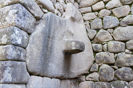 Machu Pichu, Peru - May 16 : Detail on a wall of Machu pichu using secret techniques and methods of construction. May 16 2016, Machu Pichu Peru.のeditorial素材