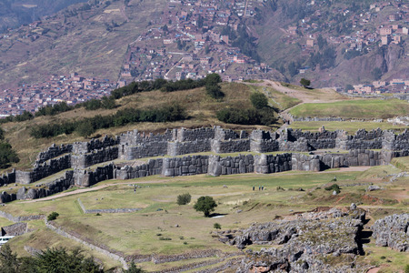 View of the Jaguar teeth built by the Incas in the ancient site of Saqsaywamanの写真素材