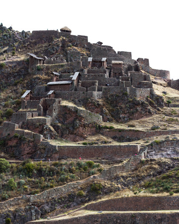 Intricate and amazing ruins in Pisac built by the incas in Peruの写真素材