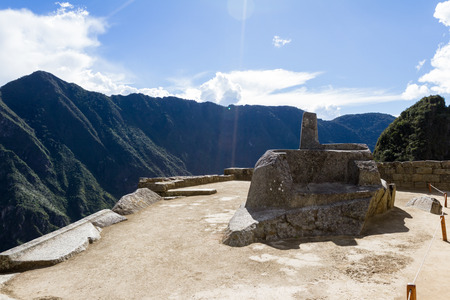Machu Pichu, Peru - May 16 : Sun dial on top of the Inca Ruins of Machu Pichu. May 16 2016, Machu Pichu Peru.のeditorial素材