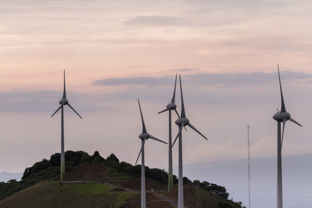 wind turbines on top of a mountain in the central valley of Costa Rica