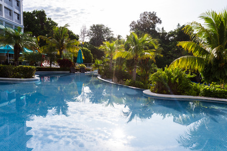 Santa Clara, Panama- June 15: Beautiful view of the Sheraton Bijao hotel and swimming pool in the morning. June 15 2016, Santa Clara, Panama.のeditorial素材