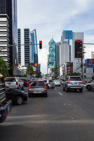 Panama City, Panama- June 08: busy intersection downtown Panama City. June 08 2016, Panama City, Panama.のeditorial素材