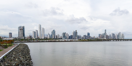 Panama City, Panama- June 08: Cityscape from across the bay in Panama. June 08 2016, Panama City, Panama.のeditorial素材