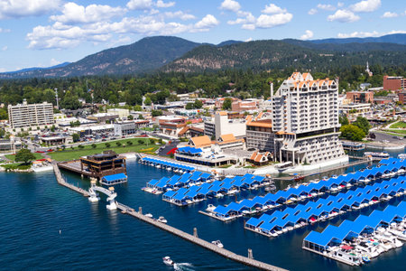 Coeur d' Alene, Idaho - August 12: Aerial view of The Coeur d' Alene resort and Marina. August 12 2016, Coeur d' Alene, Idaho.のeditorial素材