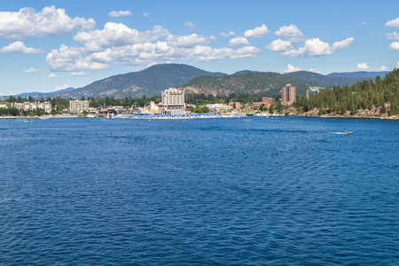Coeur d' Alene, Idaho - August 12: view of The Coeur d' Alene resort and Marina from the lake. August 12 2016, Coeur d' Alene, Idaho.のeditorial素材