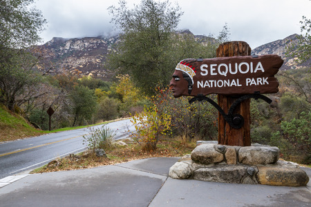 beautiful sign at the entrance of the Sequoia National Park in Californiaの写真素材