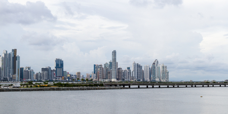 Panama City, Panama- June 08: Cityscape from across the bay in Panama. June 08 2016, Panama City, Panama.のeditorial素材