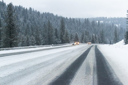 view of a road covered with snow and slush in northern Idaho early February 2017