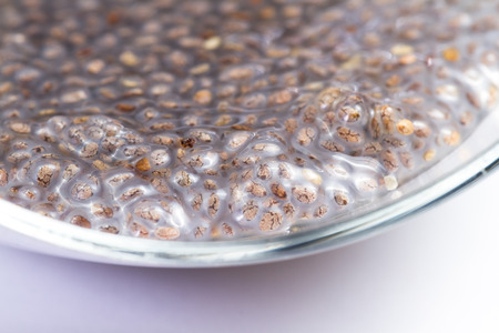 water soaked chia seeds isolated on a white backgroundの写真素材