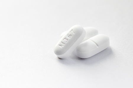 Medford, Oregon - November 11: close up of a recognizable opioid pain killer on a white background. November 11 2017, Medford Oregonのeditorial素材