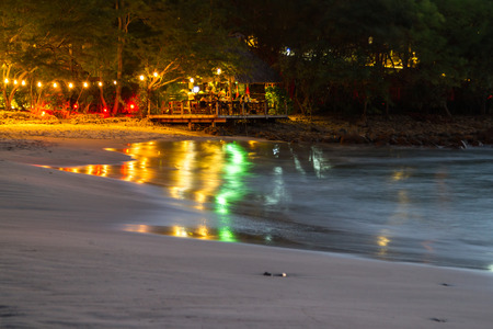 Playa Redonda, Nicaragua - January 21: Colorful lights in the outdoor restaurant and bar. January 21 2018, Playa Redonda, Nicaraguaのeditorial素材