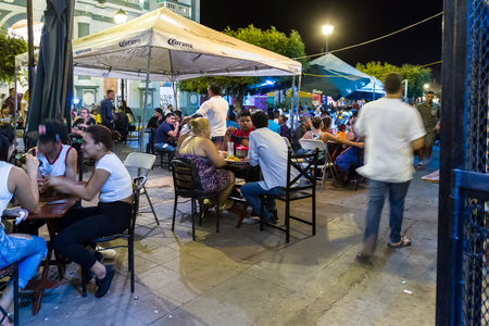 Granada, Nicaragua - January 20: Gastronomic street in Nicaragua with lots of tourists and locals enjoying fine food outdoors. January 20 2018, Granada, Nicaraguaのeditorial素材