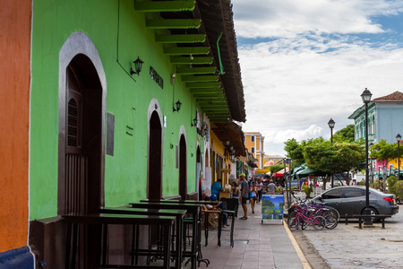 Granada, Nicaragua - January 20: Busy Gastronomy street, La Calzada in Granada. January 20 2018, Granada, Nicaraguaのeditorial素材