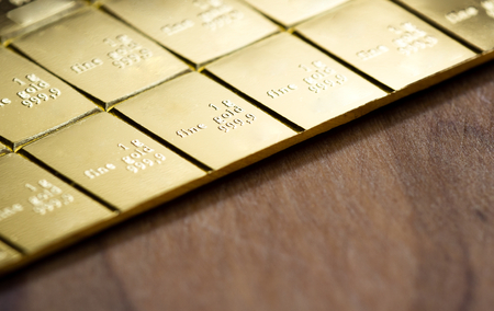 Close up of a bar of gold as a physical holding of precious metalsの写真素材
