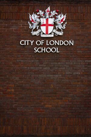 London The Coat of arms for the city of London corporation used on the building for the City of London School - September 05 2019: , London September 05,  2019のeditorial素材