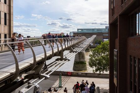 London  - September 05 2019: Known as the London Millennium Footbridge a steel suspension pedestrian bridge across the Thames, London September 05,  2019のeditorial素材