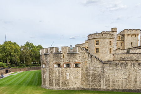 London  - September 05 2019: Outer walls of the Tower of London on a beautiful afternoon, London...