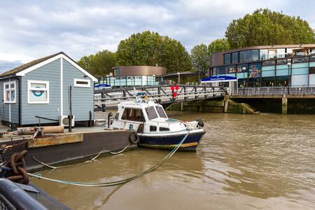 London  - September 06 2019: Greenwich Pier from the on the Thames,  London September 06,  2019のeditorial素材