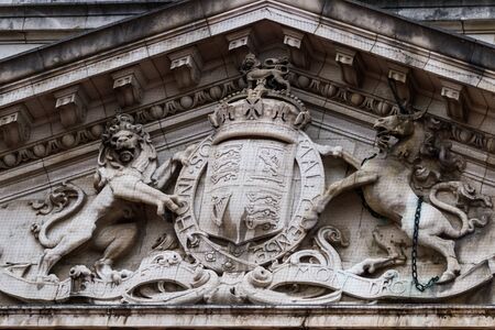 London  - September 06 2019: Close up of the Royal Coat of Arms on the front gates of Buckingham Palace, London September 06,  2019のeditorial素材