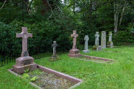 Scotland  - September 10 2019: Grave markers at s small cemetery in St Bride's Kirk on the Blair Castle grounds, UK September 10,  2019のeditorial素材