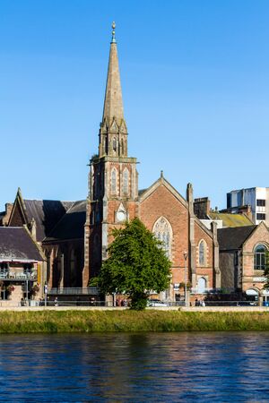 Scotland  - September 07 2019: View of the Junction Church across the river Ness in Inverness, UK September 07,  2019のeditorial素材
