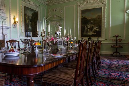 Perthshire Scotland  - September 10 2019: Dining room details of Blair Castle in the Scottish Highlands, UK September 10,  2019のeditorial素材