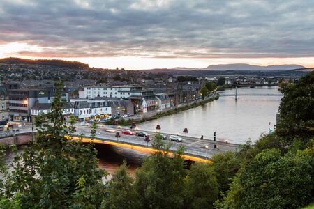 Scotland  - September 07 2019: View of the city from the Inverness Castle at sunset, UK September 07,  2019のeditorial素材