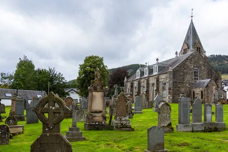 Perthshire Scotland  - September 11 2019: Cemetery and Moulin Kirk, now a Heritage Center in  Pitlochry  Scottish Highlands, UK September 11,  2019のeditorial素材