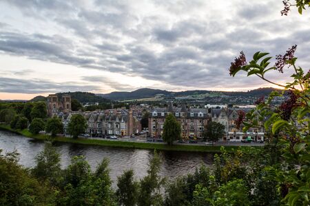 Scotland  - September 07 2019: View of the city from the Inverness Castle at sunset, UK September 07,  2019のeditorial素材
