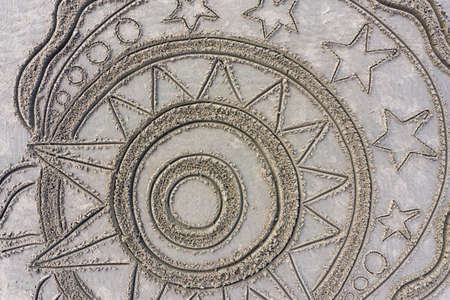 Bandon by the Sea, Oregon / USA - March 08 2020: Detailed artwork created by the team of Circles in the Sand on the beach of Face Rock State Parkのeditorial素材