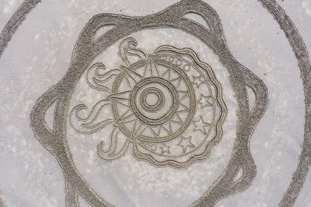 Bandon by the Sea, Oregon / USA - March 08 2020: Detailed artwork created by the team of Circles in the Sand on the beach of Face Rock State Parkのeditorial素材