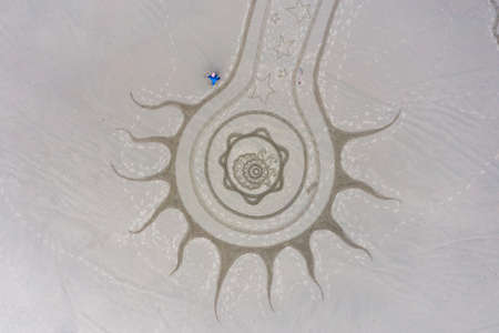 Bandon by the Sea, Oregon / USA - March 08 2020: Detailed artwork created by the team of Circles in the Sand on the beach of Face Rock State Parkのeditorial素材