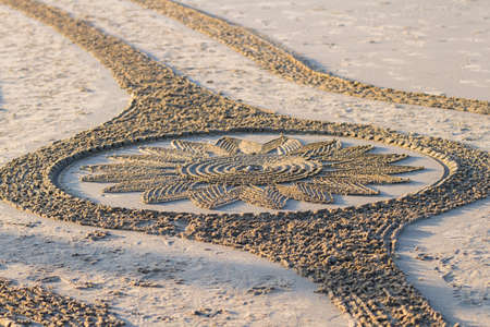 Bandon by the Sea, Oregon / USA - February 20 2020: Artwork created by the team of Circles in the Sand on the beach of Face Rock State Parkのeditorial素材
