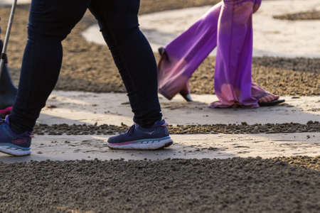 Bandon by the Sea, Oregon / USA - February 21 2020: People walking through a labyrinth made by the team of Circles in the Sandのeditorial素材