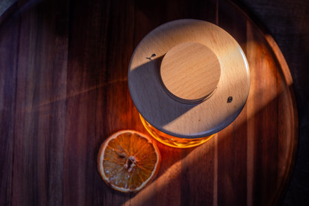 Aromatic smoke added to the top of an Old Fashioned Cocktail