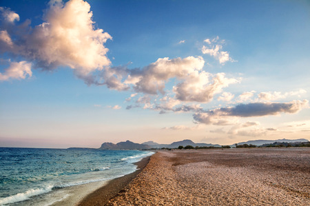 Sunset on Afandou (Afantou bay) beach, Rhodes island, Greeceの写真素材