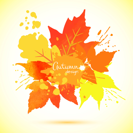 Watercolor vector foliage background. Collection of watercolor hand drawn leaves.のイラスト素材
