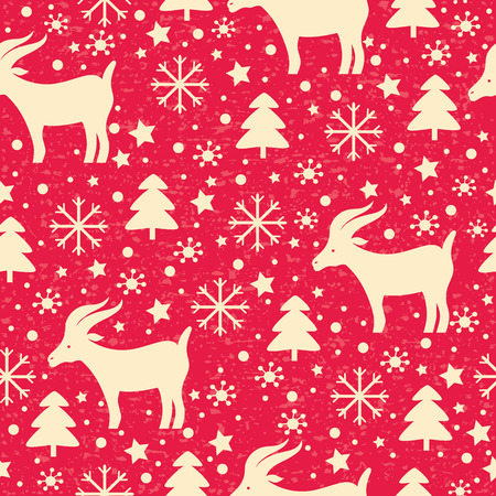 Merry Christmas and Happy New Year seamless pattern with goat.のイラスト素材