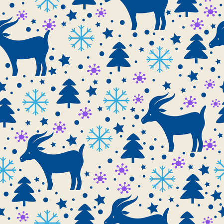 Merry Christmas and Happy New Year seamless pattern with goat.のイラスト素材